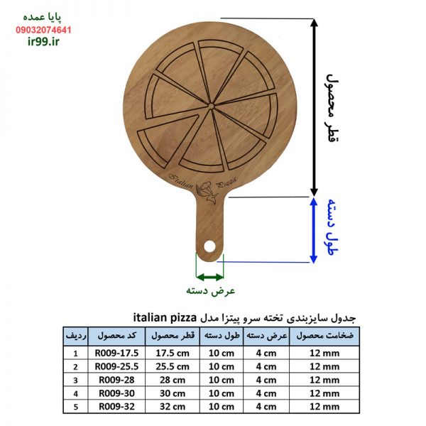 سایزهای مختلف تخته سرو پیتزا برگر